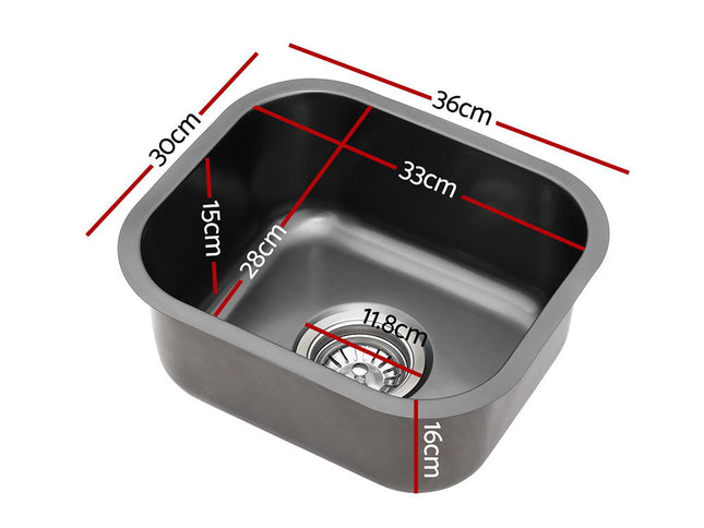 Cefito Kitchen Sink 30X36CM Stainless Steel Nano Basin Single Bowl Black
