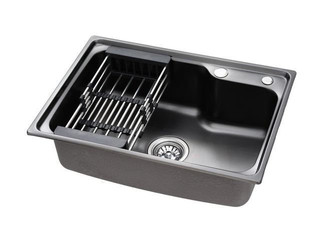 Cefito Kitchen Sink 61X43CM Stainless Steel Basin Single Bowl Black Drain Basket