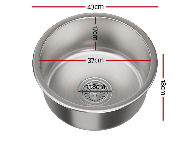 Cefito Kitchen Sink 43cm Round Stainless Steel Basin Single Bowl Silver