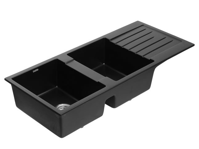 Cefito Kitchen Sink 116x50cm Granite Stone Sink Double Bowl Black