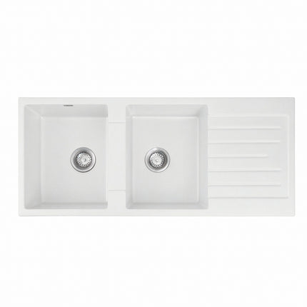 Cefito Kitchen Sink 116x50cm Granite Stone Sink Double Bowl White