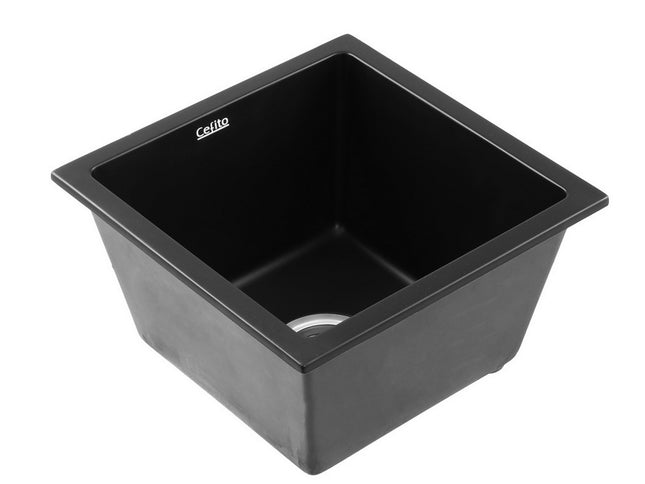 Cefito Kitchen Sink 38x38cm Granite Stone Sink Single Bowl Black