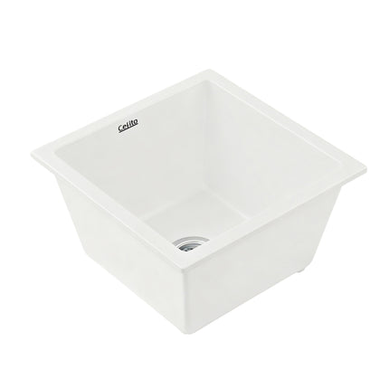 Cefito Kitchen Sink 38x38cm Granite Stone Sink Single Bowl White