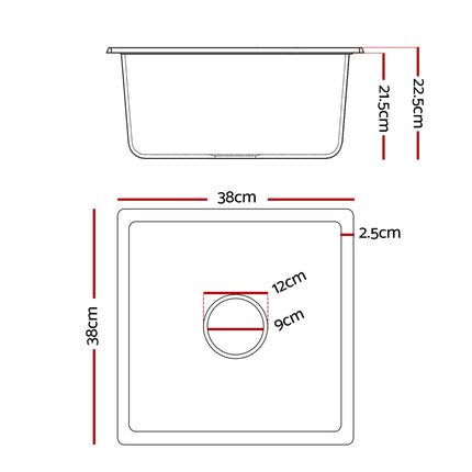 Cefito Kitchen Sink 38x38cm Granite Stone Sink Single Bowl White