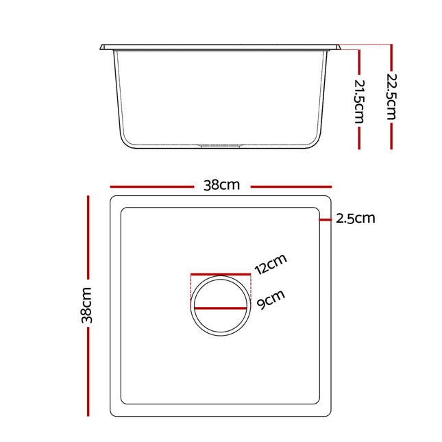 Cefito Kitchen Sink 38x38cm Granite Stone Sink Single Bowl White
