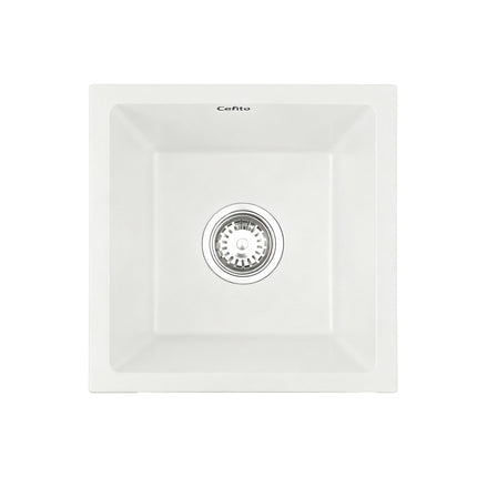Cefito Kitchen Sink 38x38cm Granite Stone Sink Single Bowl White