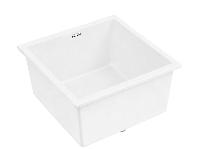 Cefito Kitchen Sink 45x45cm Granite Stone Sink Single Bowl White