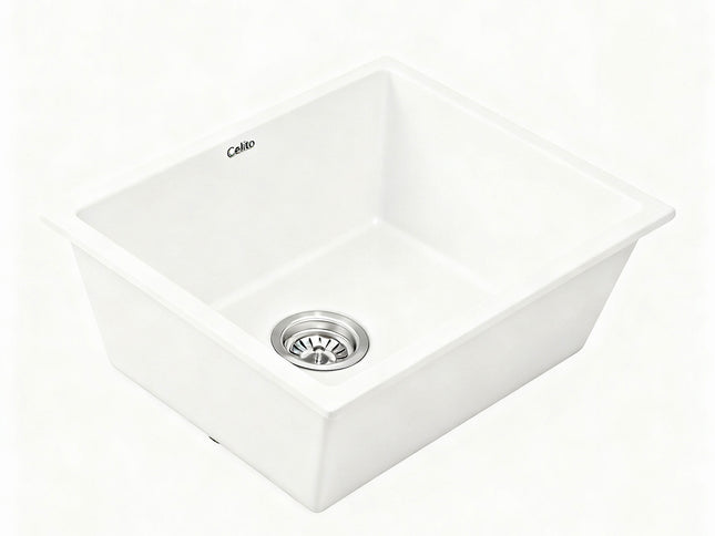 Cefito Kitchen Sink 55x45cm Granite Stone Sink Single Bowl White
