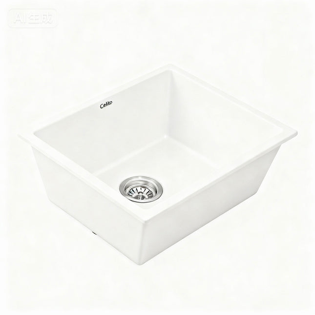 Cefito Kitchen Sink 55x45cm Granite Stone Sink Single Bowl White