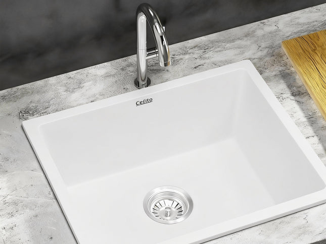 Cefito Kitchen Sink 55x45cm Granite Stone Sink Single Bowl White