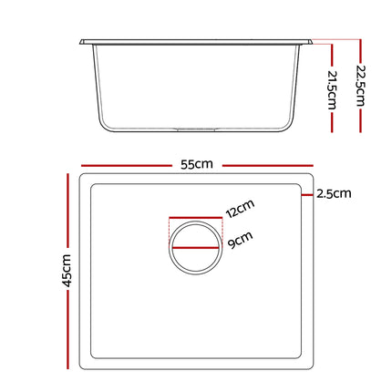 Cefito Kitchen Sink 55x45cm Granite Stone Sink Single Bowl White
