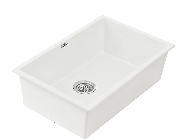Cefito Kitchen Sink 70x45cm Granite Stone Sink Single Bowl White