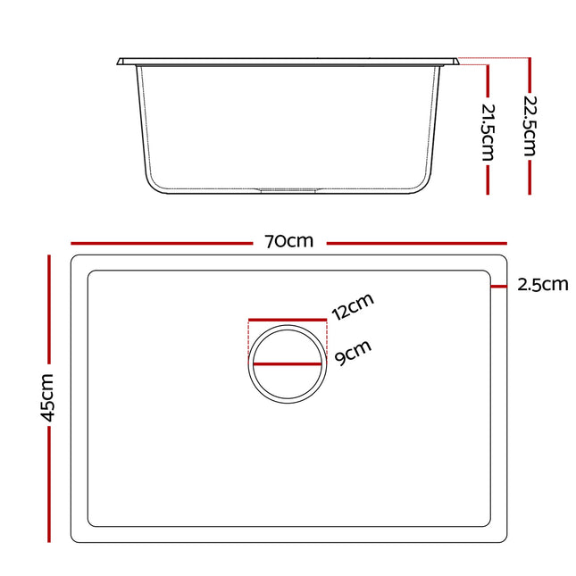 Cefito Kitchen Sink 70x45cm Granite Stone Sink Single Bowl White
