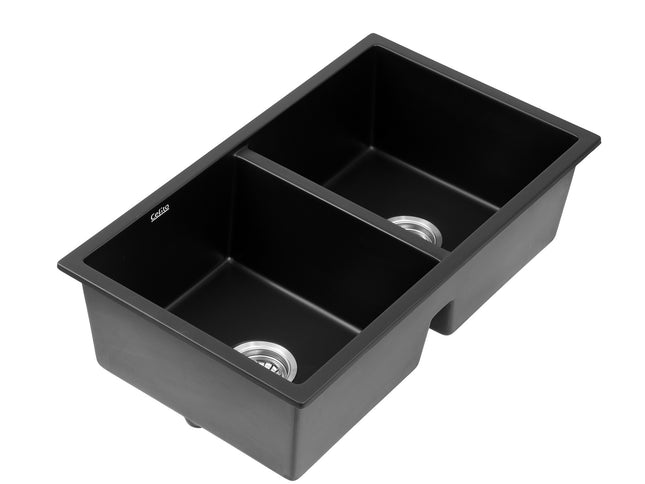 Cefito Kitchen Sink 77x45cm Granite Stone Sink Double Bowl Black