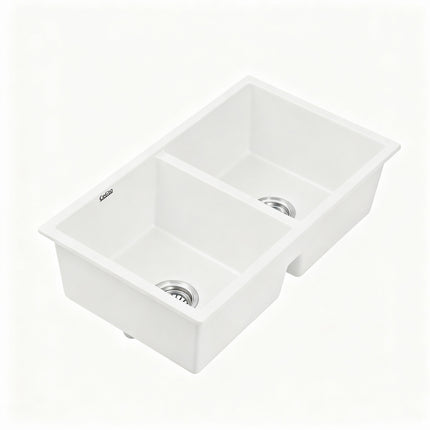 Cefito Kitchen Sink 77x45cm Granite Stone Sink Double Bowl White