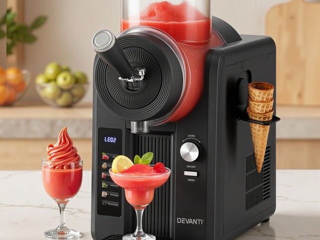 Devanti 2L Slushie Machine Ice Cream Maker Frozen Smoothies Milkshakes Black