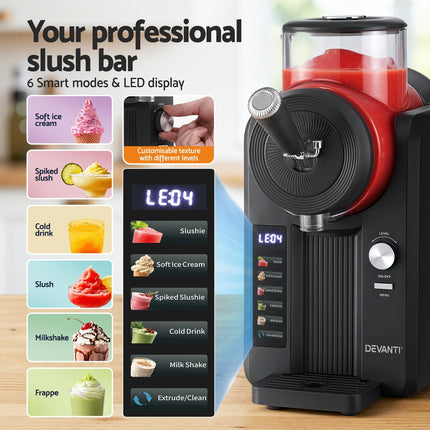Devanti 2L Slushie Machine Ice Cream Maker Frozen Smoothies Milkshakes Black