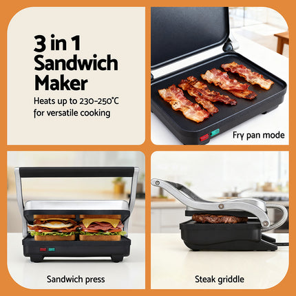 Devanti 3 in 1 Sandwich Maker Steak Press Grill 1000W