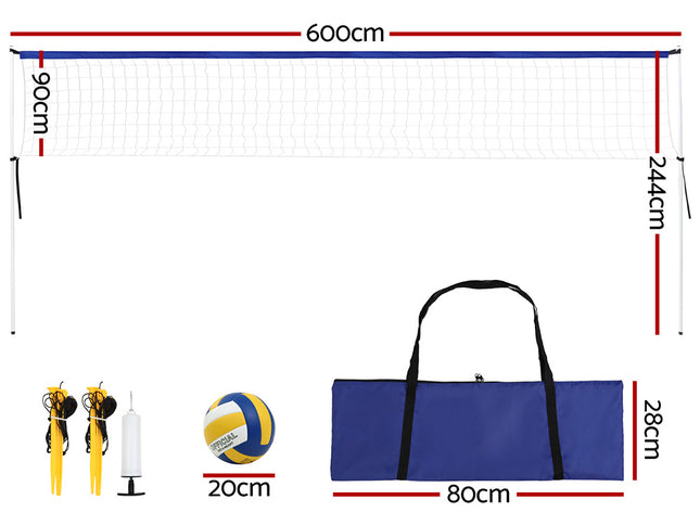 Everfit 6M Portable Volleyball Net Set Adjustable Height Multi-Sport Net with Ball and Bag