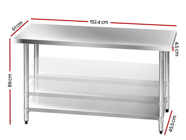 Cefito 1524x610mm Stainless Steel Kitchen Bench 304