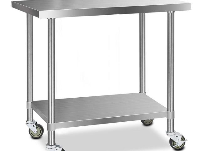 Cefito 1219x610mm Stainless Steel Kitchen Bench with Wheels 304