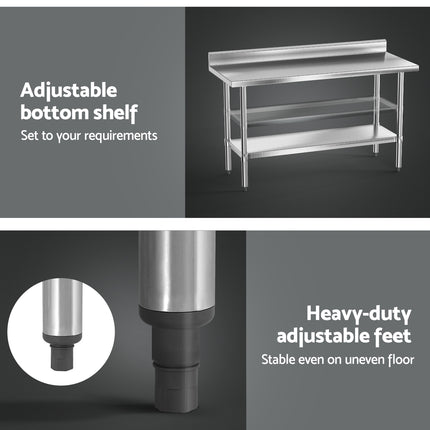 Cefito Stainless Steel  Kitchen  Bench w/ Splashback 1500x600MM 430