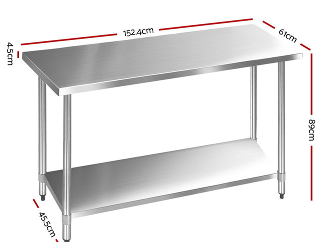 Cefito 1524x610mm Stainless Steel Kitchen Bench 430