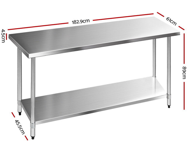 Cefito 1829x610mm Stainless Steel Kitchen Bench 430