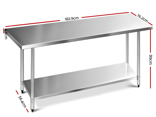 Cefito 1829x760mm Stainless Steel Kitchen Bench 430