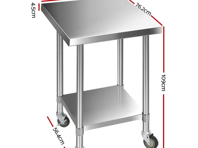 Cefito 760x760mm Stainless Steel Kitchen Bench with Wheels 430