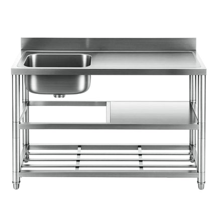 Cefito Stainless Steel Kitchen Bench Work Table with Sink Splashback 120cm