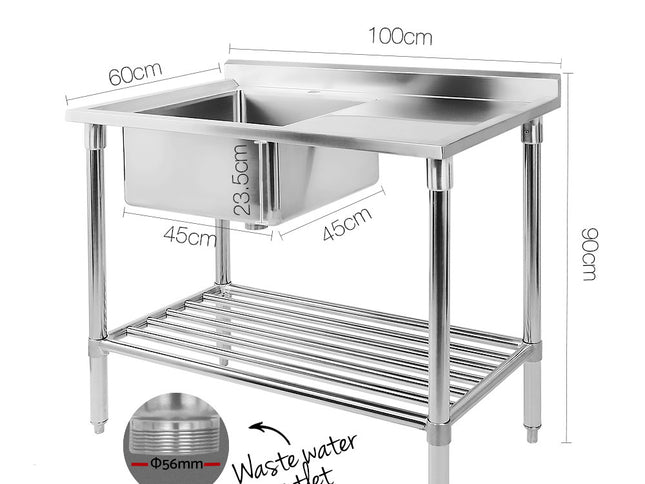 Cefito 100x60cm Stainless Steel Sink Bench Kitchen 304