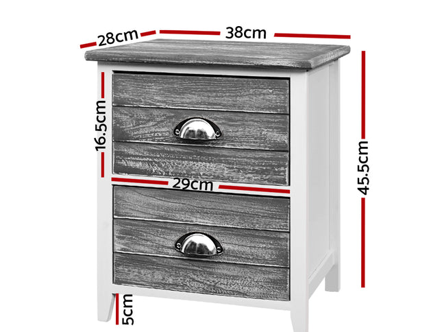 Artiss Bedside Table 2 Drawers Vintage X2 - THYME Grey