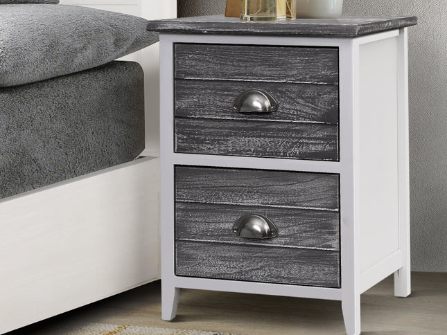 Artiss Bedside Table 2 Drawers Vintage X2 - THYME Grey