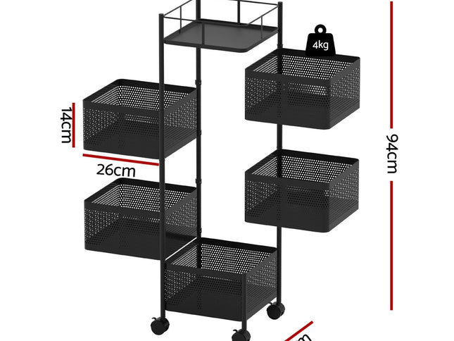 Artiss Storage Trolley Kitchen Cart 5 Tiers Storage Rack Black