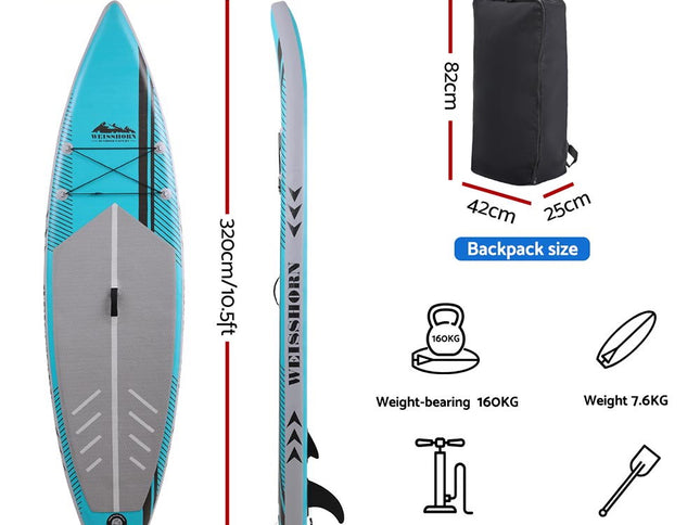 Weisshorn Stand Up Paddle Board 10.5ft Inflatable SUP Surfboard Paddleboard Kayak Surf Green