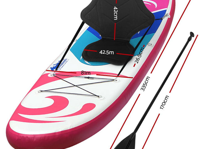 Weisshorn Stand Up Paddle Board 11ft Inflatable SUP Surfboard Paddleboard Kayak Surf Pink