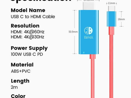 6.6Ft Type C To Hdmi Cable For 4K Tv And Switch-1915198014272704518
