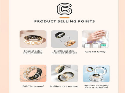 Smart Ring With Heart Rate Blood Oxygen Sleep Monitoring - Multiple Sports Modes - Rose Gold Size 12-1943465054917758982