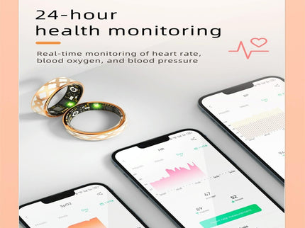 Smart Ring With Heart Rate Blood Oxygen Sleep Monitoring - Multiple Sports Modes - Rose Gold Size 12-1943465054917758983
