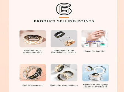 Smart Ring With Heart Rate Blood Oxygen Sleep Monitoring - Multiple Sports Modes - Rose Gold - Size 13-1915197138258759686