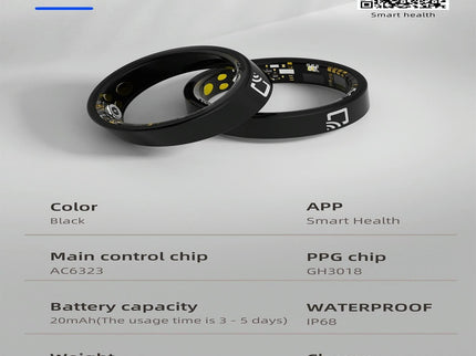 Smart Ring With Heart Rate Blood Oxygen Sleep Monitoring And Multiple Sports Modes - Black Size 7-1915196815020527621