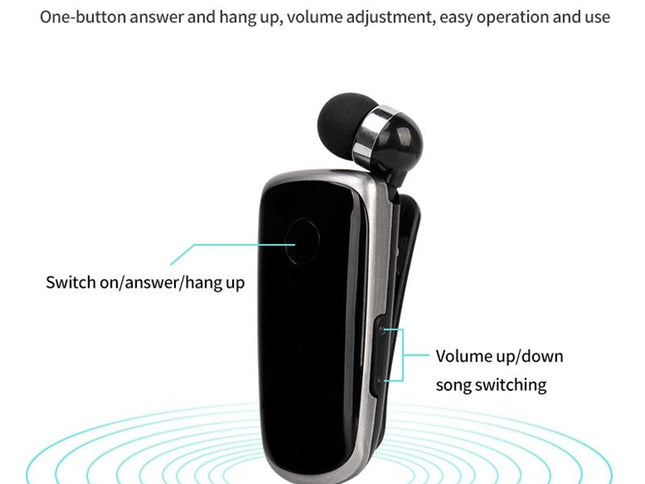 Wireless Bluetooth In-Ear Earphone With Vibrating Alert And Hands-Free Clip - Black-1915198351918370818