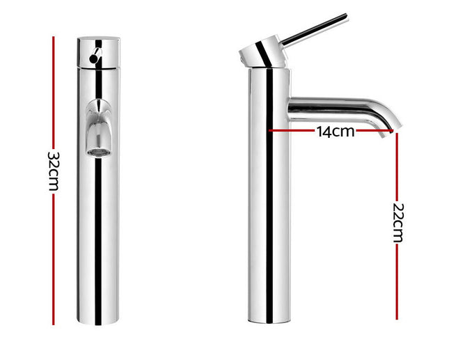 Cefito Bathroom Basin Mixer Tap Round Tall Faucet Vanity Laundry Chrome