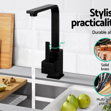 Cefito Kitchen Mixer Tap Mixer Square Sink Faucet Basin Laundry Black