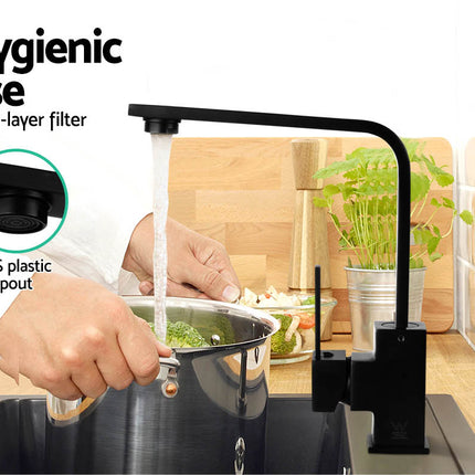 Cefito Kitchen Mixer Tap Mixer Square Sink Faucet Basin Laundry Black