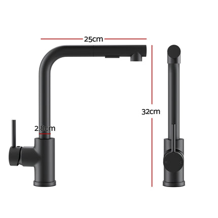 Cefito Kitchen Mixer Tap Pull Out Rectangle 2 Mode Sink Basin Faucet Swivel WELS Black