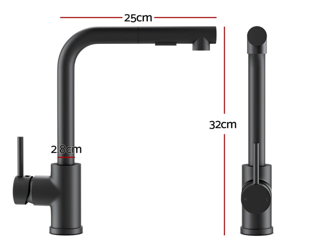 Cefito Kitchen Mixer Tap Pull Out Rectangle 2 Mode Sink Basin Faucet Swivel WELS Black