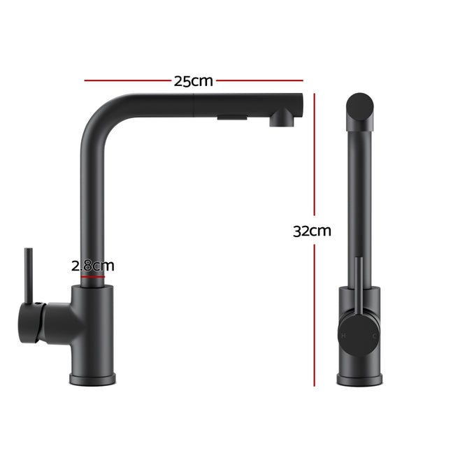Cefito Kitchen Mixer Tap Pull Out Rectangle 2 Mode Sink Basin Faucet Swivel WELS Black