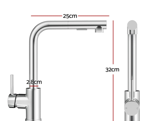 Cefito Kitchen Mixer Tap Pull Out Rectangle 2 Mode Sink Basin Faucet Swivel WELS Chrome